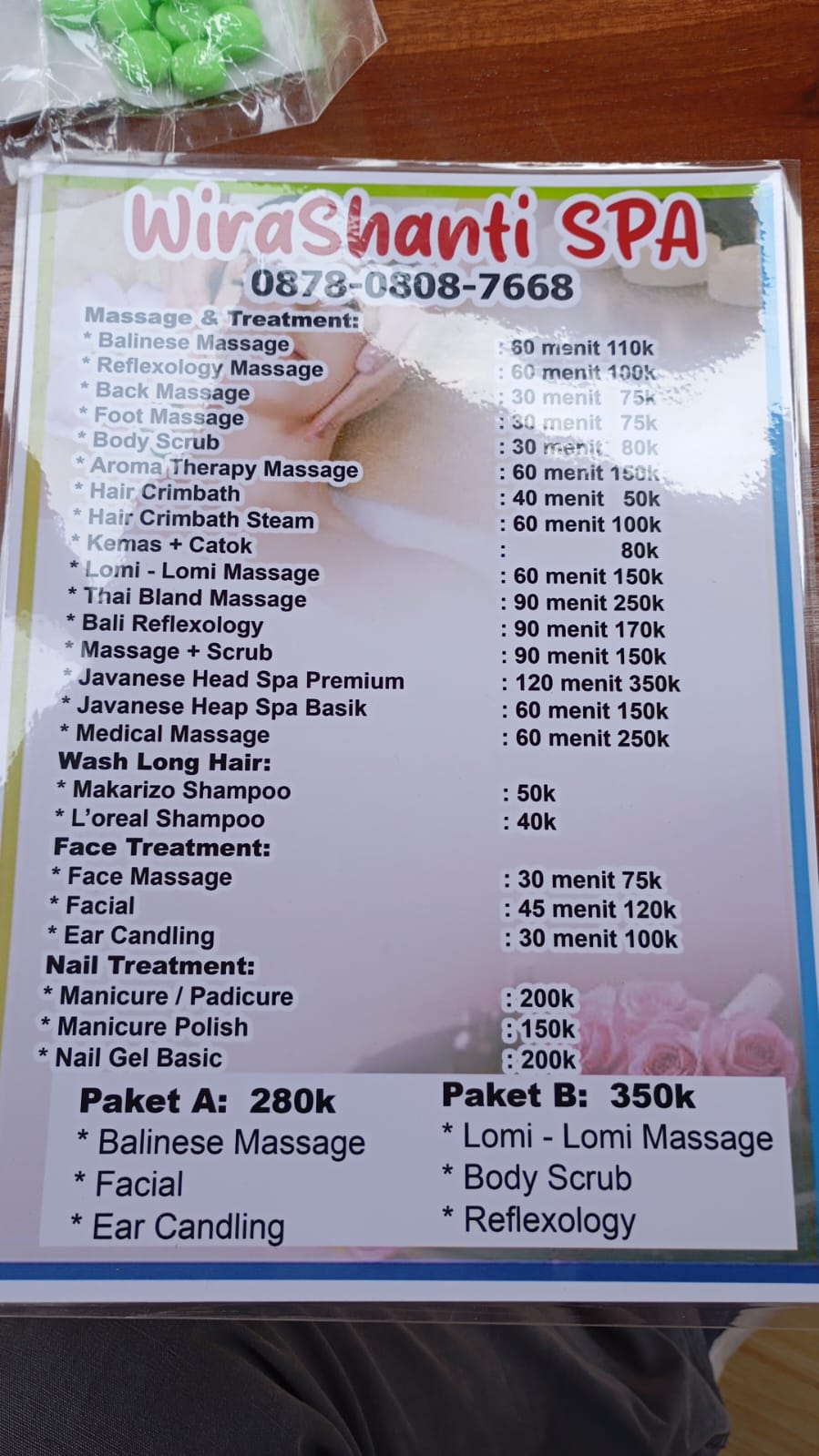 Treatment menu